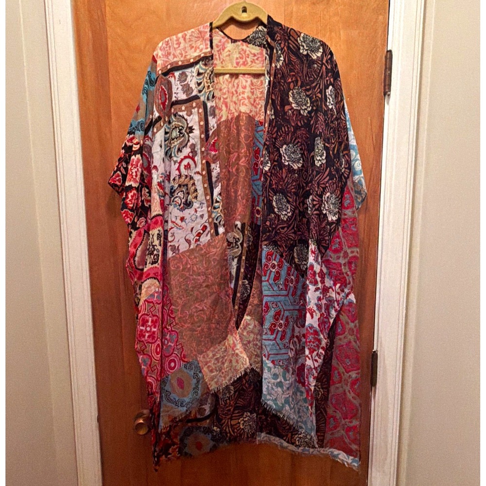 Boho Patchwork Paisley Kimono Duster Shawl Fringe Festival Scarf Women